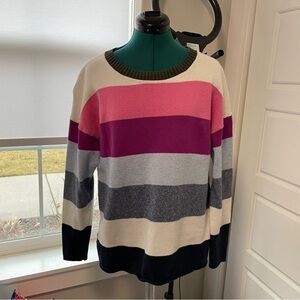 Talbots Multi Color Color Block Cotton Blend Crew Neck Sweater Large